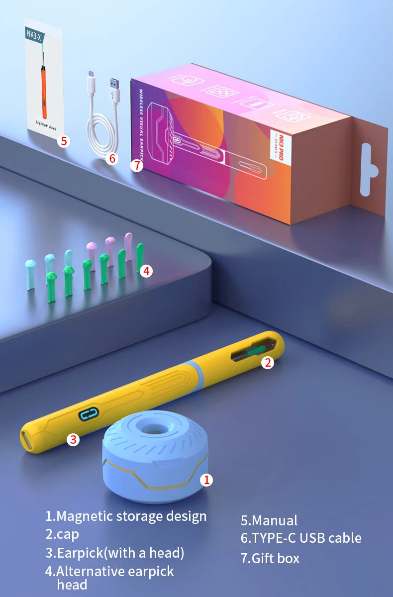 Ear Cleaner with Camera Set HD Ear Sticks Otoscope USB C Charging Endoscope Wax Removal Tool Earpick Ear Cleaning Set NK3 Pro