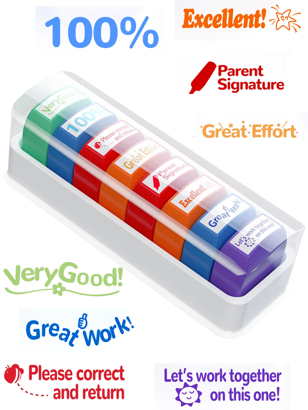 8 Teacher stamps Classroom Teacher Fun Automatic inking stamps for Grading Office Teachers English Spanish Optional Teacher