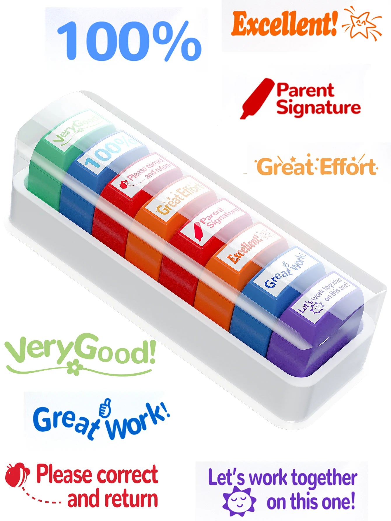 8 Teacher stamps Classroom Teacher Fun Automatic inking stamps for Grading Office Teachers English Spanish Optional Teacher