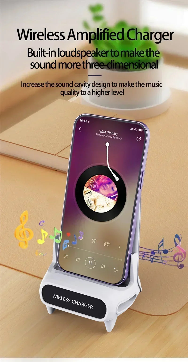 VIKEFON Lazy Desktop Phone Holder Wireless Charger Stand Fast Charging Station for iPhone 16 15 14 13 Samsung Xiaomi