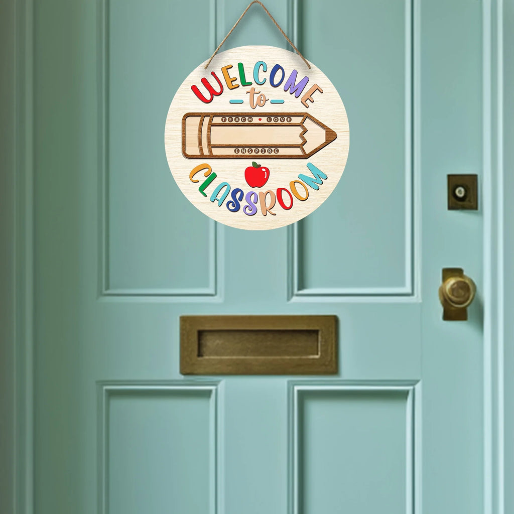 1pc, Welcome To Classroom, Teacher Welcome Sign, Wooden Welcome Sign, Round Wooden Teacher Sign, Wooden Teacher Door Sign, Round
