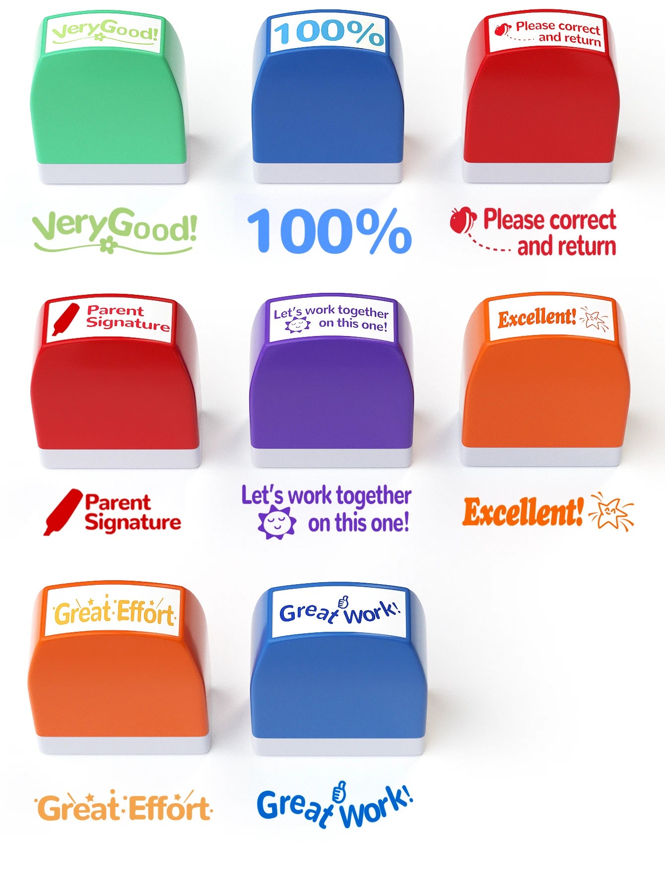 8 Teacher stamps Classroom Teacher Fun Automatic inking stamps for Grading Office Teachers English Spanish Optional Teacher