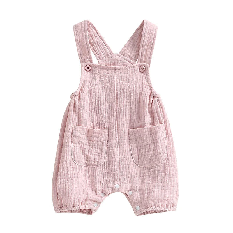 Newborn Infant Baby Boys Girls Suspenders Rompers Jumpsuits Overalls Cotton Linen Muslin Sleeveless Toddler Baby Summer Clothing