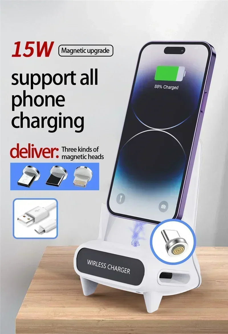 VIKEFON Lazy Desktop Phone Holder Wireless Charger Stand Fast Charging Station for iPhone 16 15 14 13 Samsung Xiaomi