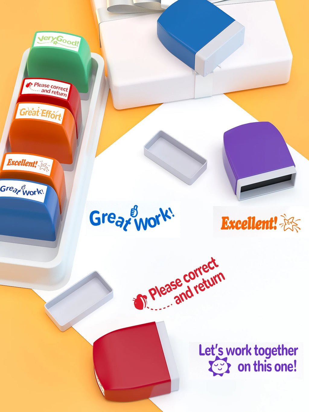 8 Teacher stamps Classroom Teacher Fun Automatic inking stamps for Grading Office Teachers English Spanish Optional Teacher