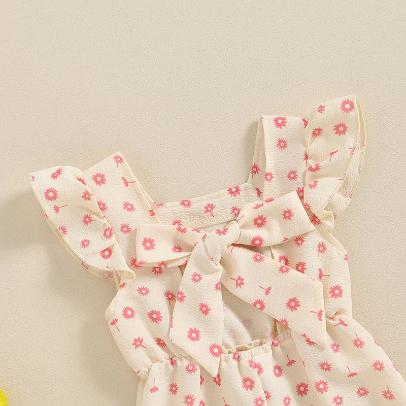 Toddler Kids Clothes Girls Summer Overalls Cotton Floral Print Backless Bowknot Rompers Jumpsuits  Baby Clothing