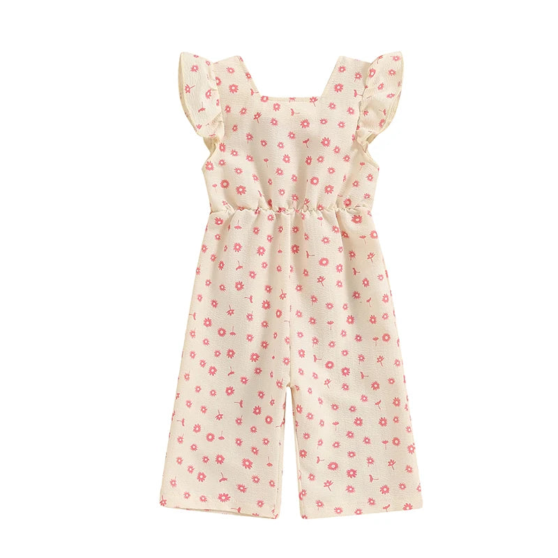 Toddler Kids Clothes Girls Summer Overalls Cotton Floral Print Backless Bowknot Rompers Jumpsuits  Baby Clothing