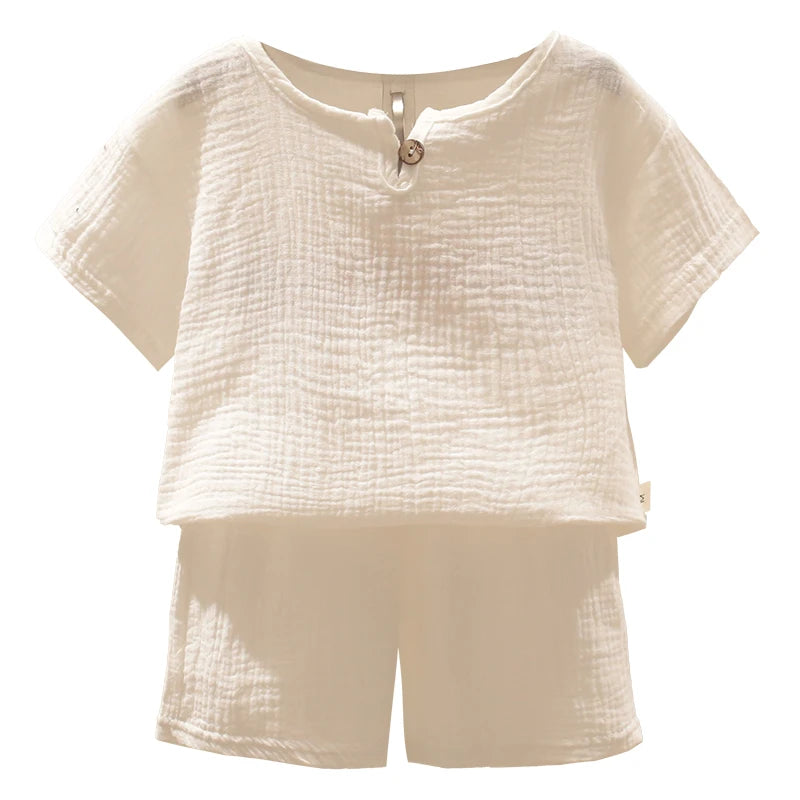Summer Children's Clothing Set for 0-6Y Boys & Girls Cotton Linen Muslin Suit T-shirt Tops + Shorts 2pcs Baby Loungewear Outfit