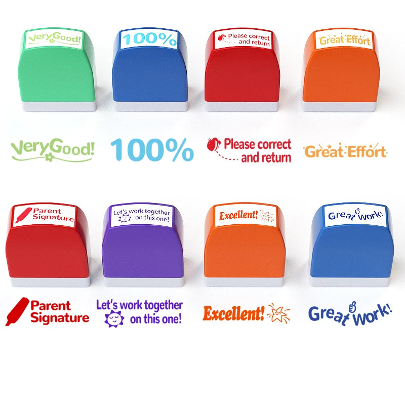 8 Teacher stamps Classroom Teacher Fun Automatic inking stamps for Grading Office Teachers English Spanish Optional Teacher