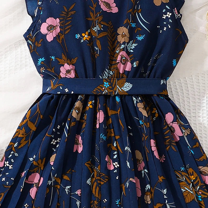 Tween Girls Summer Dress Square-Collar Sleeveless Pleated Dress Stylish Preteen Girls Dress Kids Dress