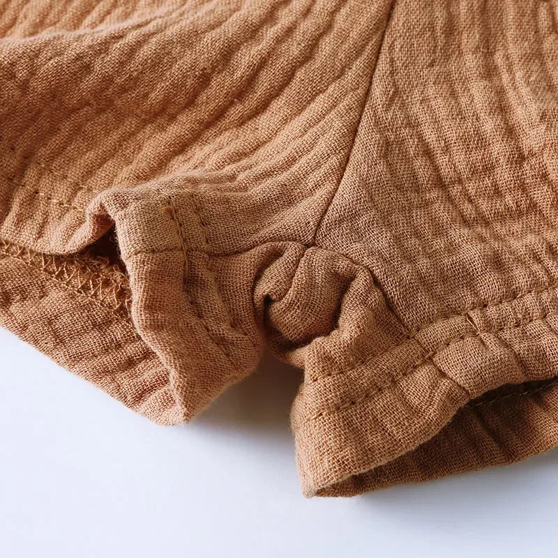 Casual Children Clothing Boys Outfit Set Solid Color Cotton Linen Short Sleeve Tops Shorts 2 PCS Summer Kids Clothing 1-7 Years