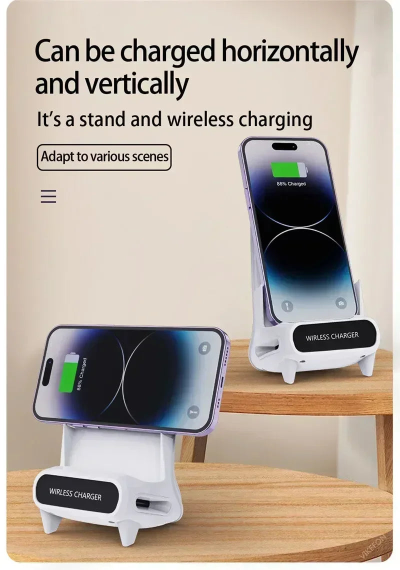 VIKEFON Lazy Desktop Phone Holder Wireless Charger Stand Fast Charging Station for iPhone 16 15 14 13 Samsung Xiaomi