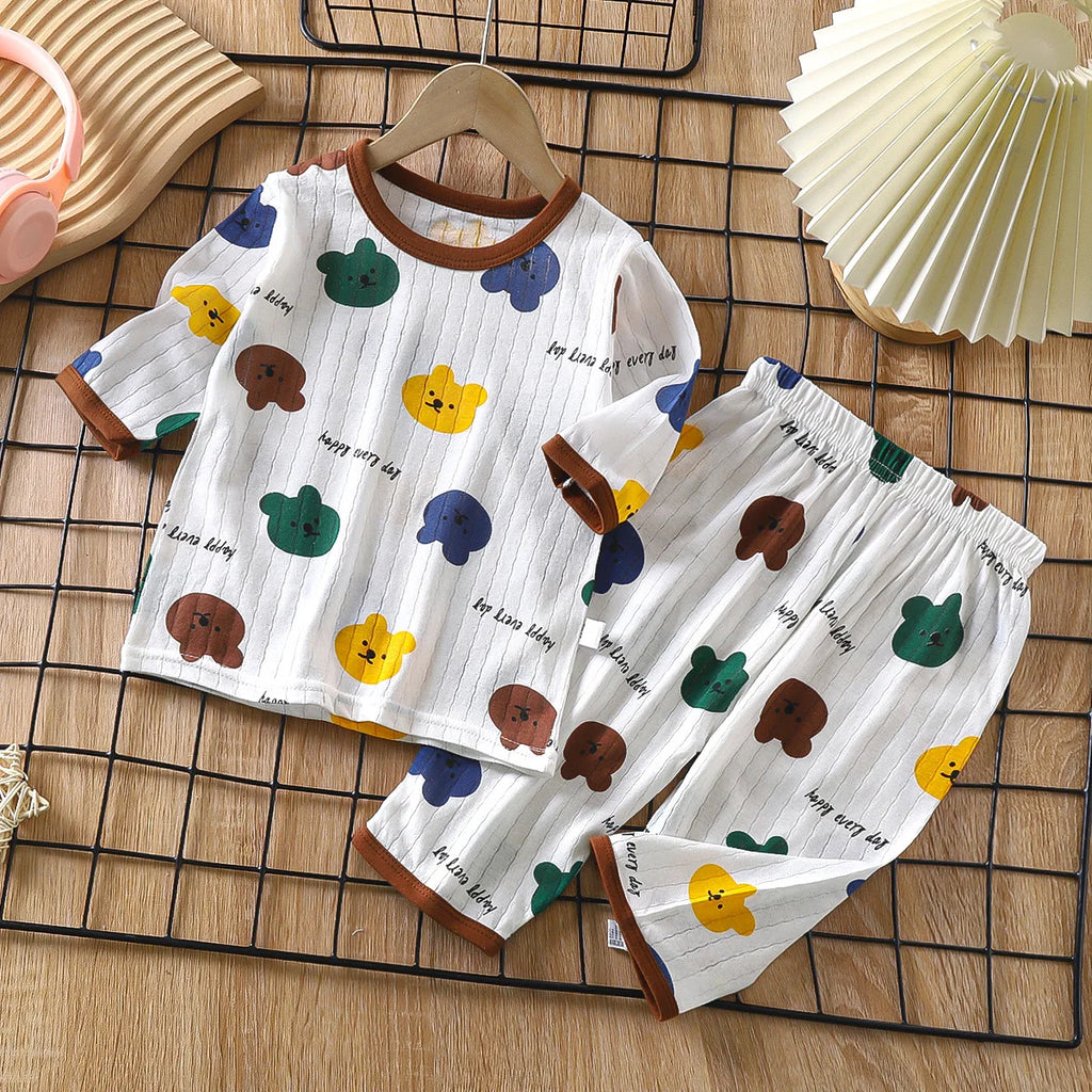 2025 New Children's Home Clothes Set Pure Cotton Boys Clothes Girls Pajamas Thin Section Clothing Baby Kids Chothing