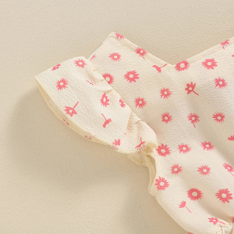 Toddler Kids Clothes Girls Summer Overalls Cotton Floral Print Backless Bowknot Rompers Jumpsuits  Baby Clothing