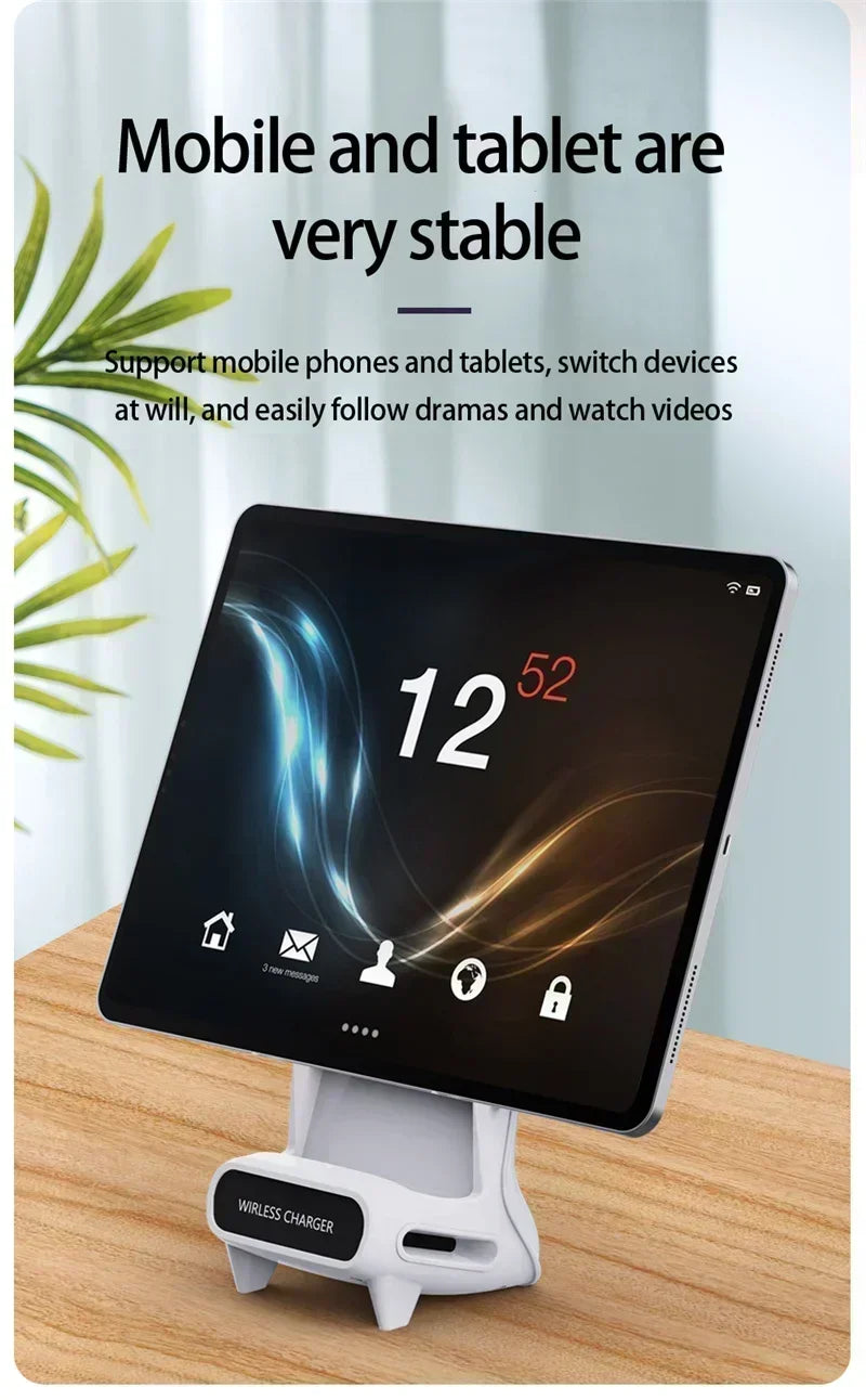 VIKEFON Lazy Desktop Phone Holder Wireless Charger Stand Fast Charging Station for iPhone 16 15 14 13 Samsung Xiaomi