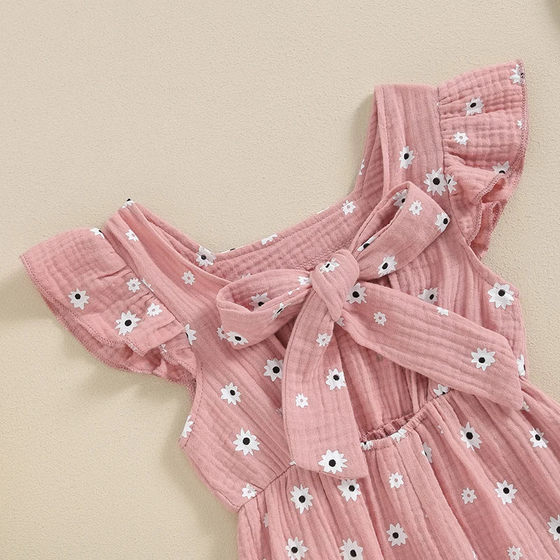 Toddler Kids Clothes Girls Summer Overalls Cotton Floral Print Backless Bowknot Rompers Jumpsuits  Baby Clothing