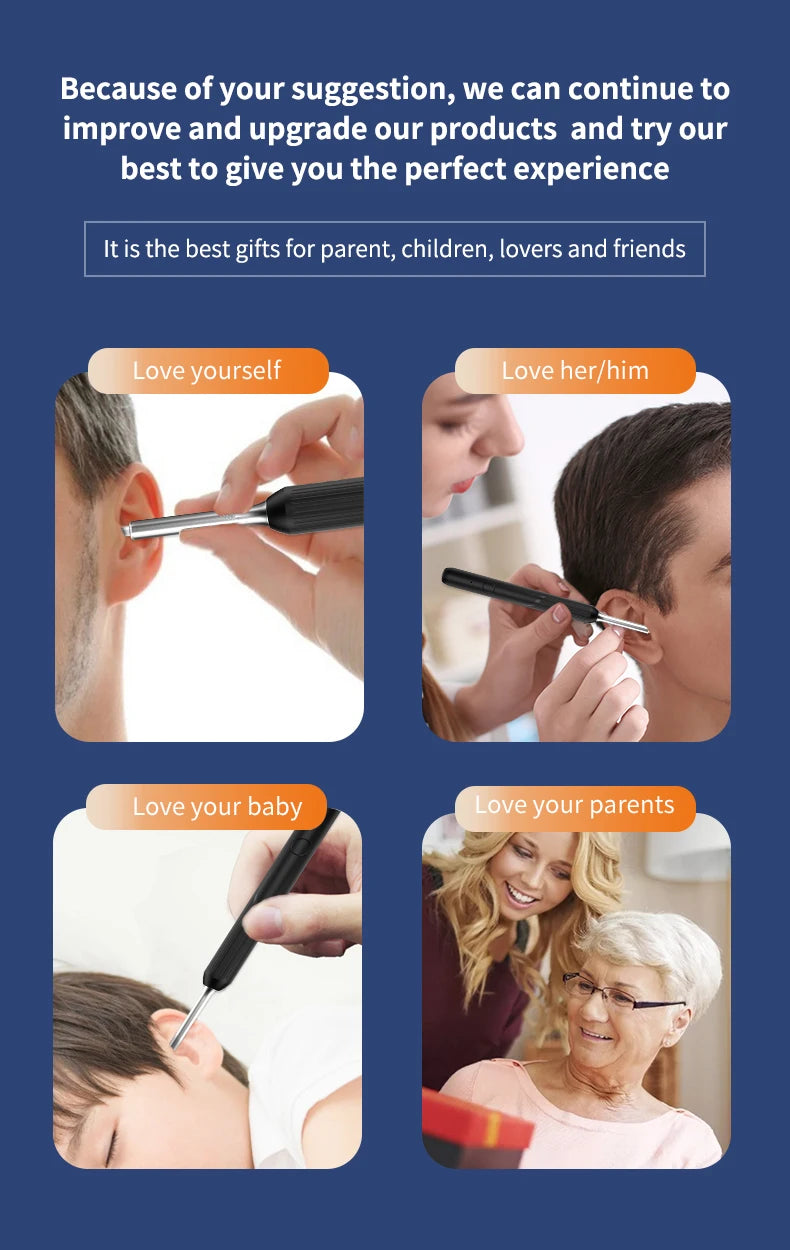 Ear Cleaner with Camera Set HD Ear Sticks Otoscope USB C Charging Endoscope Wax Removal Tool Earpick Ear Cleaning Set NK3 Pro