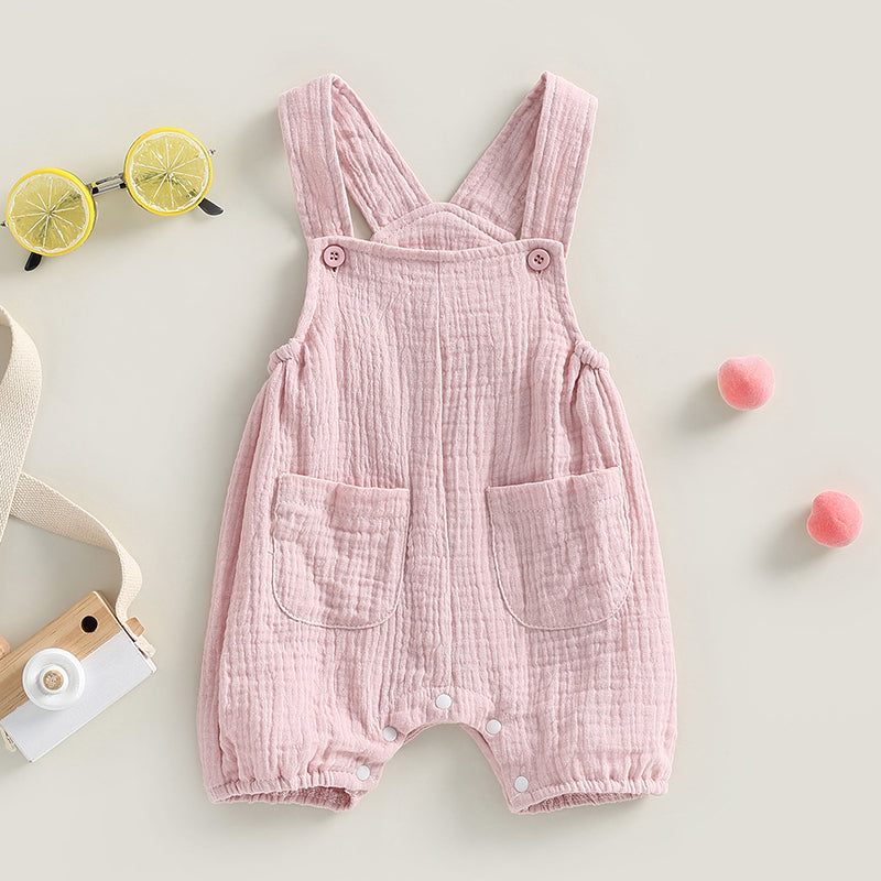 Newborn Infant Baby Boys Girls Suspenders Rompers Jumpsuits Overalls Cotton Linen Muslin Sleeveless Toddler Baby Summer Clothing