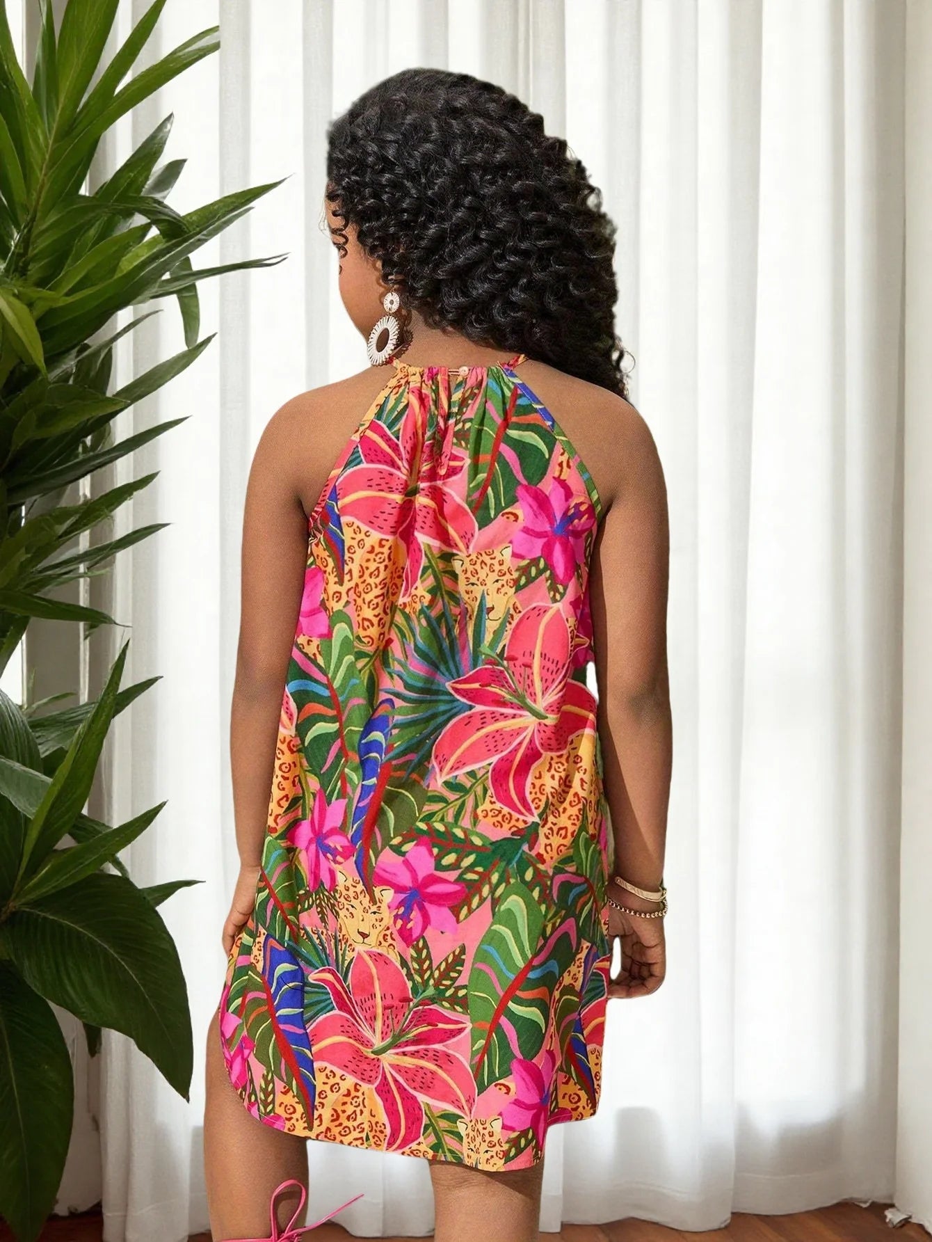 Summer Holiday Tween Girls' Vacation Casual Fashion Chiffon Ditsy Floral Halter Dress