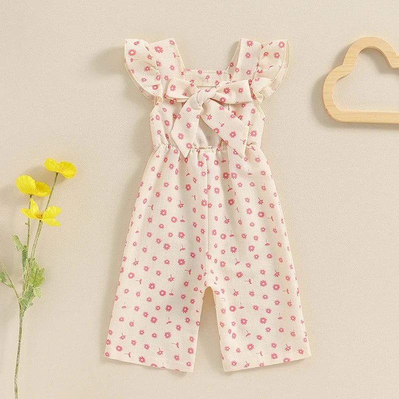 Toddler Kids Clothes Girls Summer Overalls Cotton Floral Print Backless Bowknot Rompers Jumpsuits  Baby Clothing