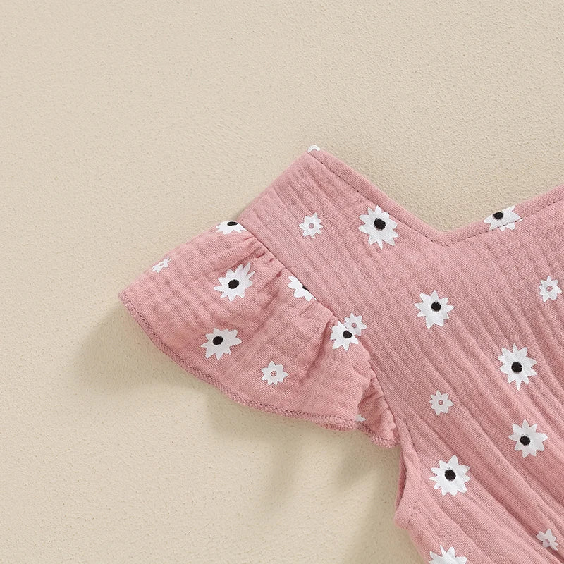 Toddler Kids Clothes Girls Summer Overalls Cotton Floral Print Backless Bowknot Rompers Jumpsuits  Baby Clothing