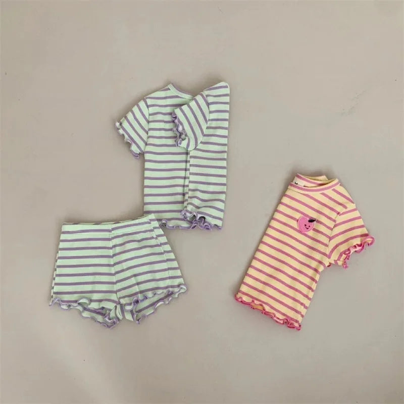 Children's clothing 0-3 year old summer new striped pure cotton boy T-shirt shorts set beach vacation girl short sleeved set