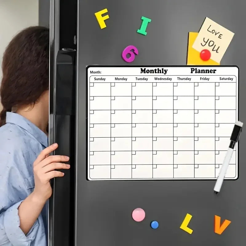 Stylish Magnetic Dry Erase Calendar - Versatile Monthly Planner for Refrigerator - Easy Kitchen Organization & Decor