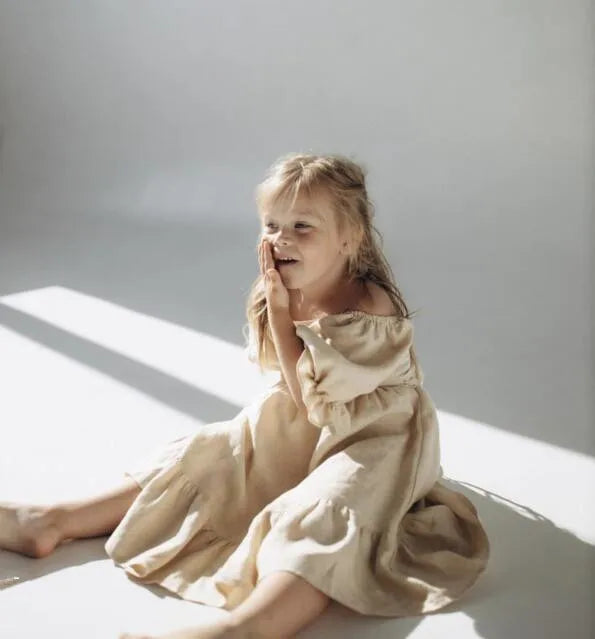 Children Clothing  Girls Dress 2023 Summer Cotton and Linen Back Adjustment Bubble Sleeve Princess Sweet Simple Dress for Girls