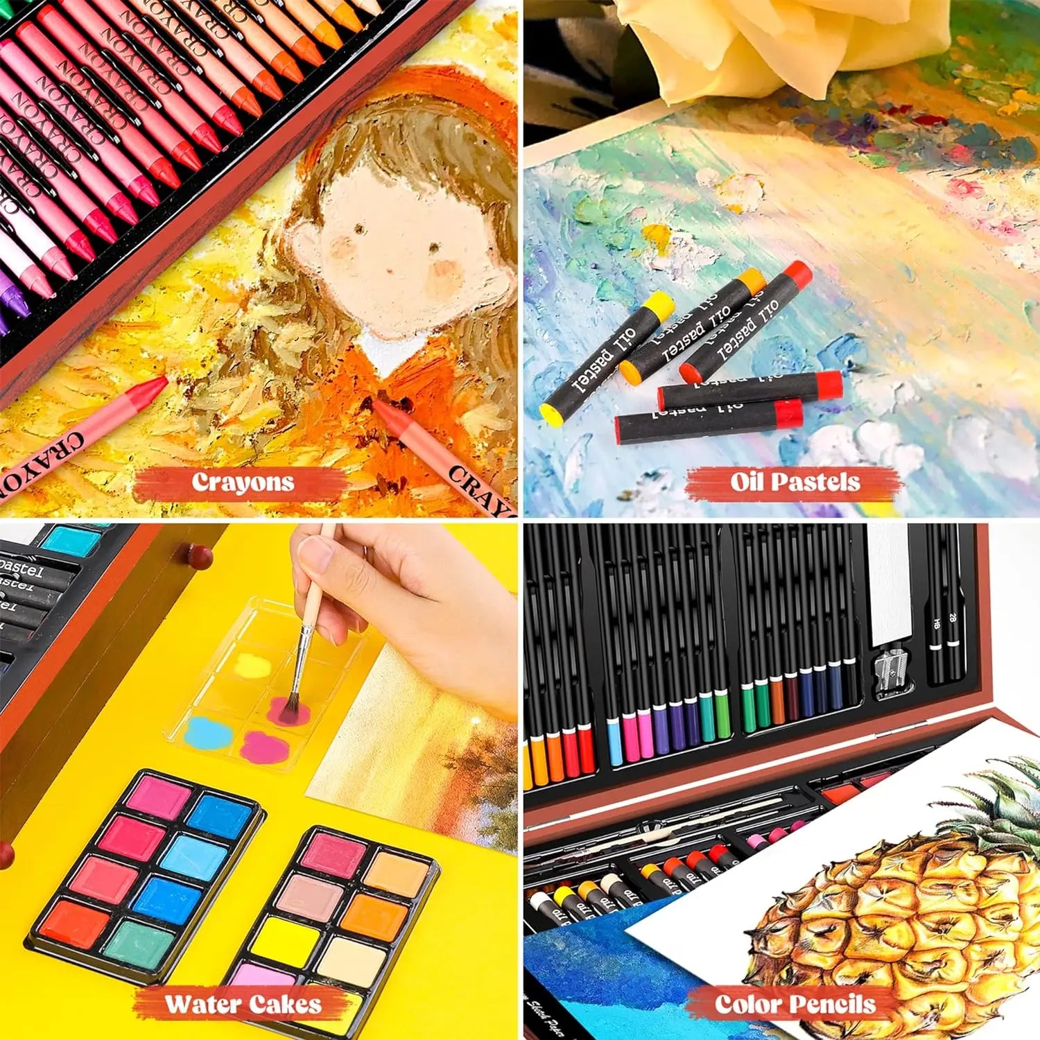 Art Supplies, Aesthetic Cute Preppy Stuff School Supplies, 142-Pack Deluxe Wooden Art Set Crafts Drawing Painting Coloring Kit