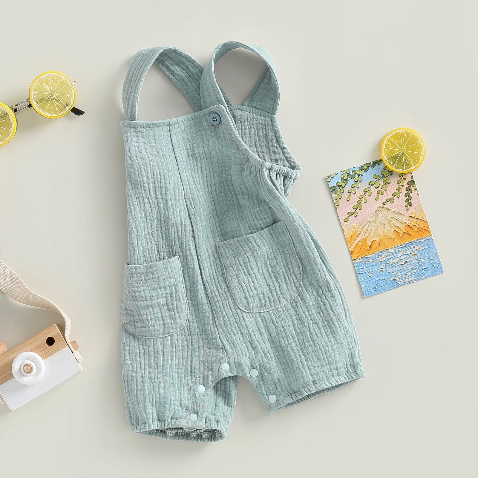Newborn Infant Baby Boys Girls Suspenders Rompers Jumpsuits Overalls Cotton Linen Muslin Sleeveless Toddler Baby Summer Clothing