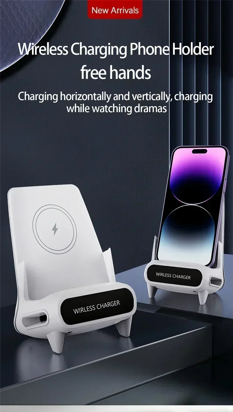 VIKEFON Lazy Desktop Phone Holder Wireless Charger Stand Fast Charging Station for iPhone 16 15 14 13 Samsung Xiaomi