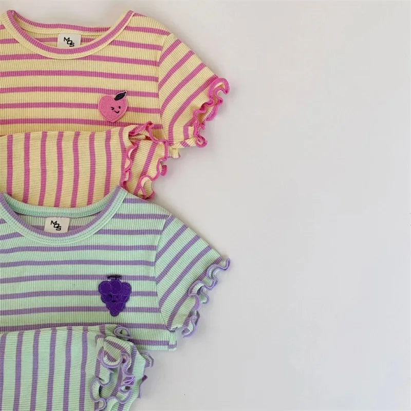 Children's clothing 0-3 year old summer new striped pure cotton boy T-shirt shorts set beach vacation girl short sleeved set