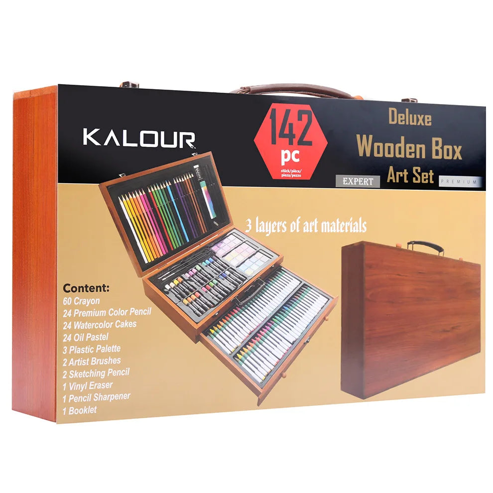 Art Supplies, Aesthetic Cute Preppy Stuff School Supplies, 142-Pack Deluxe Wooden Art Set Crafts Drawing Painting Coloring Kit