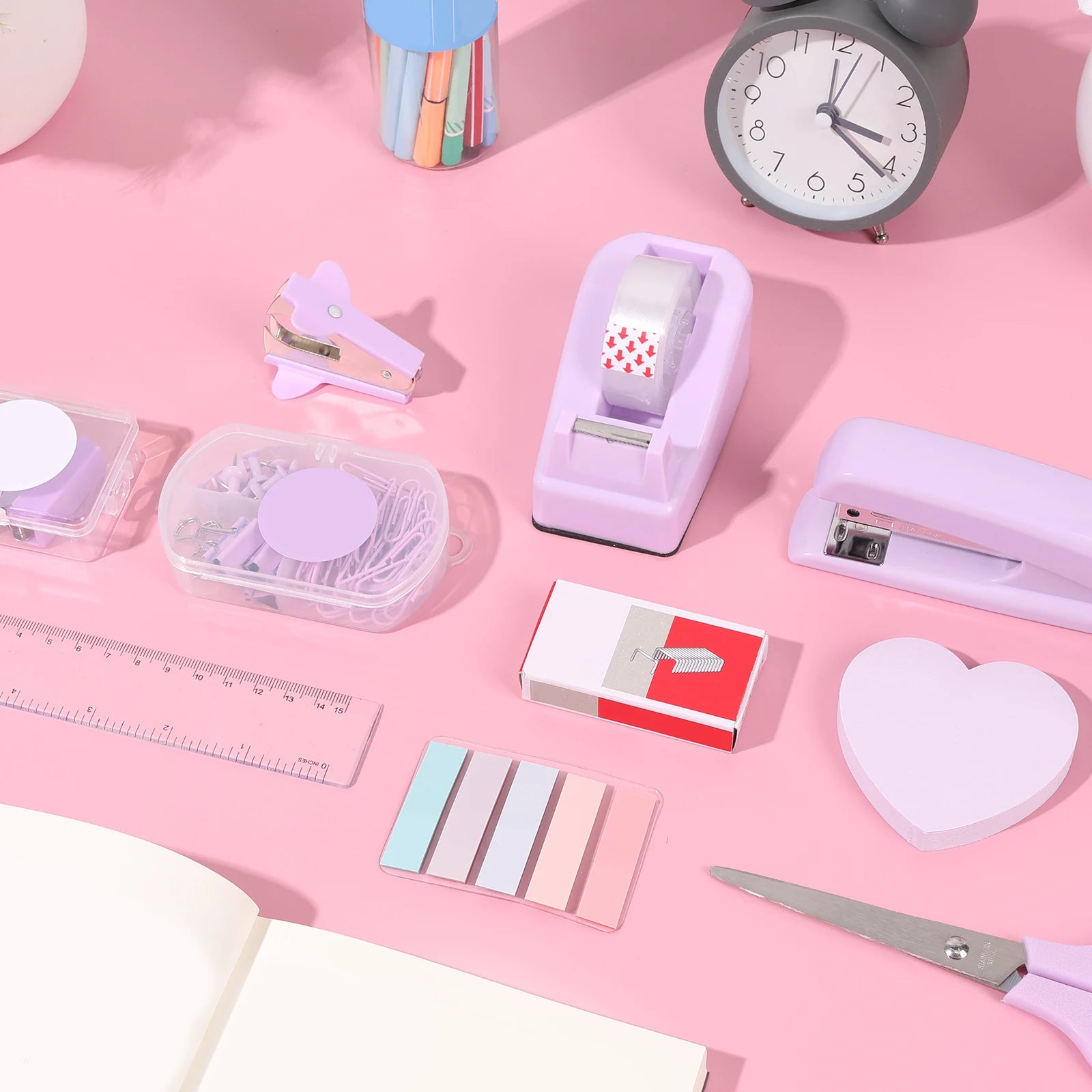 Desk Organizers Accessories Office Supplies with Stapler, Staple Remover, Clips, Scissor, Rule back-to-school Students Supplies