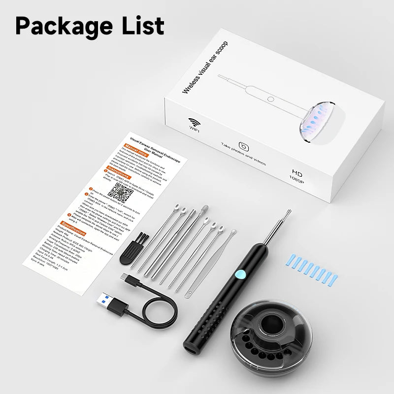 Smart Visual Ear Camera HD1080P 4.2MM WIFI Ear Pick Waterproof Ear Cleaner Endoscope Digital Ear Wax Removal Tool Ear Spoon Case