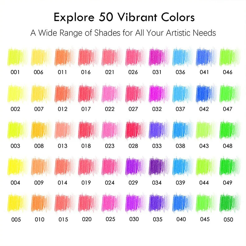 KALOUR Neon Colored Pencils Set 50pcs Fluorescent Metallic/Pastel Color Professional Drawing Art Kit for Adults Beginners Artist