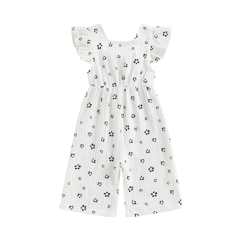 Toddler Kids Clothes Girls Summer Overalls Cotton Floral Print Backless Bowknot Rompers Jumpsuits  Baby Clothing