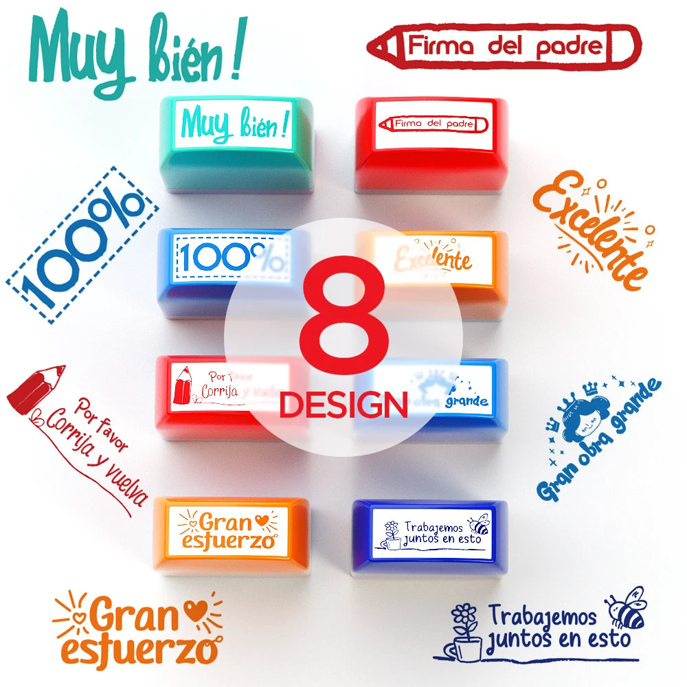 8 Teacher stamps Classroom Teacher Fun Automatic inking stamps for Grading Office Teachers English Spanish Optional Teacher