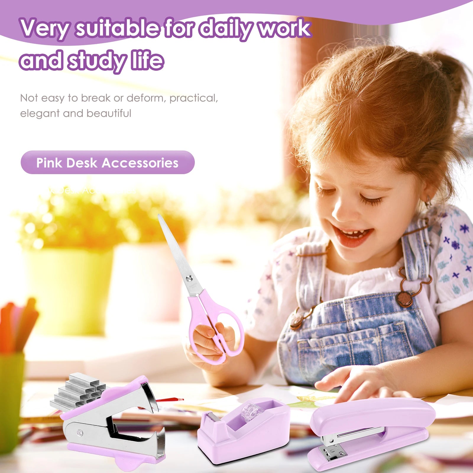 Desk Organizers Accessories Office Supplies with Stapler, Staple Remover, Clips, Scissor, Rule back-to-school Students Supplies