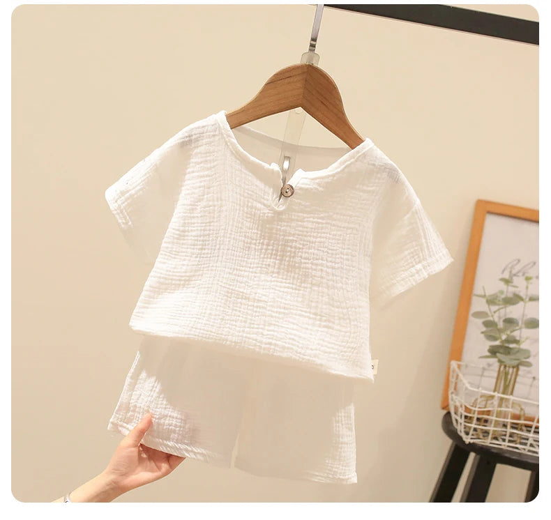 Summer Children's Clothing Set for 0-6Y Boys & Girls Cotton Linen Muslin Suit T-shirt Tops + Shorts 2pcs Baby Loungewear Outfit