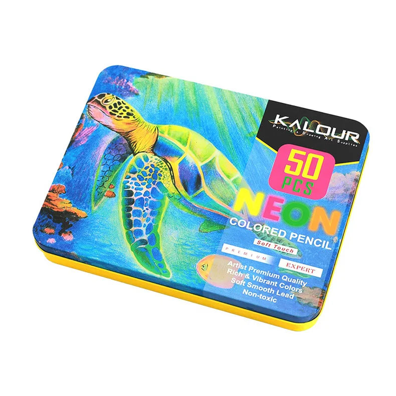 KALOUR Neon Colored Pencils Set 50pcs Fluorescent Metallic/Pastel Color Professional Drawing Art Kit for Adults Beginners Artist