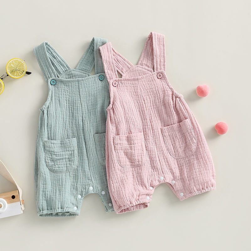 Newborn Infant Baby Boys Girls Suspenders Rompers Jumpsuits Overalls Cotton Linen Muslin Sleeveless Toddler Baby Summer Clothing