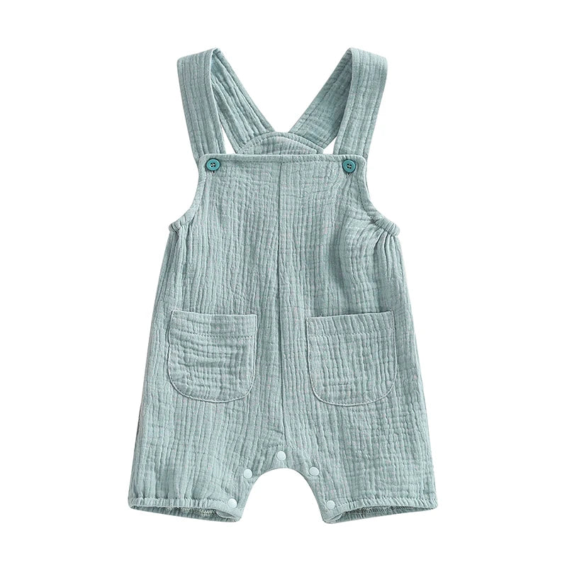 Newborn Infant Baby Boys Girls Suspenders Rompers Jumpsuits Overalls Cotton Linen Muslin Sleeveless Toddler Baby Summer Clothing