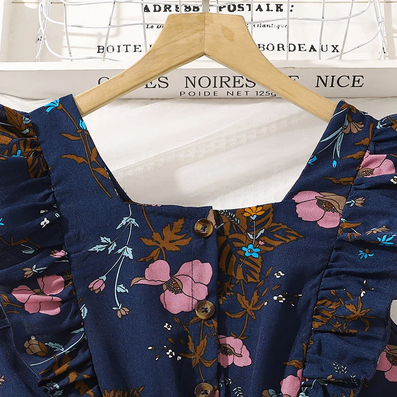 Tween Girls Summer Dress Square-Collar Sleeveless Pleated Dress Stylish Preteen Girls Dress Kids Dress