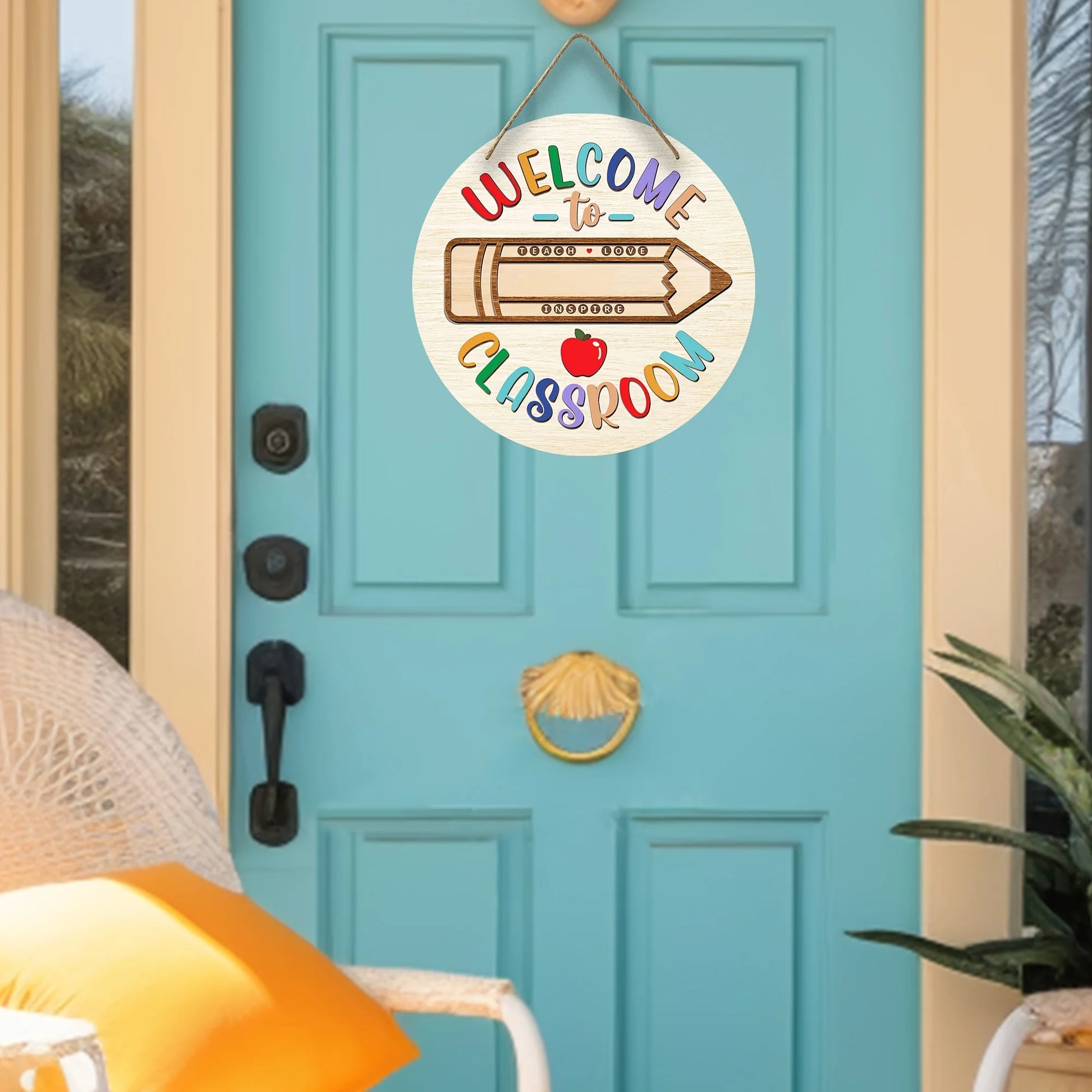 1pc, Welcome To Classroom, Teacher Welcome Sign, Wooden Welcome Sign, Round Wooden Teacher Sign, Wooden Teacher Door Sign, Round