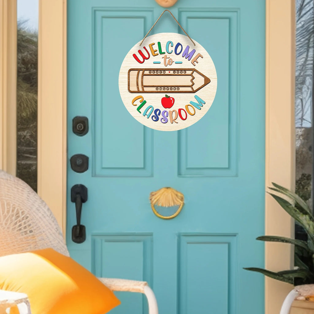 1pc, Welcome To Classroom, Teacher Welcome Sign, Wooden Welcome Sign, Round Wooden Teacher Sign, Wooden Teacher Door Sign, Round