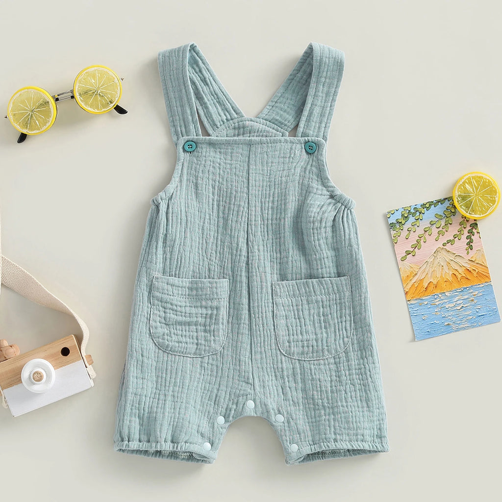 Newborn Infant Baby Boys Girls Suspenders Rompers Jumpsuits Overalls Cotton Linen Muslin Sleeveless Toddler Baby Summer Clothing