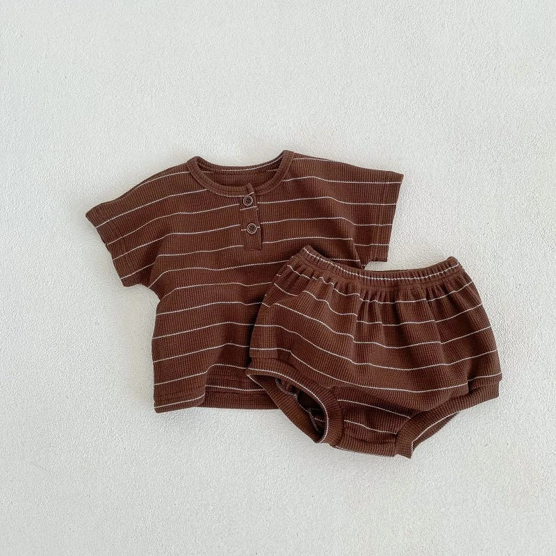 Children's clothing 0-3 year old summer new striped pure cotton boy T-shirt shorts set beach vacation girl short sleeved set