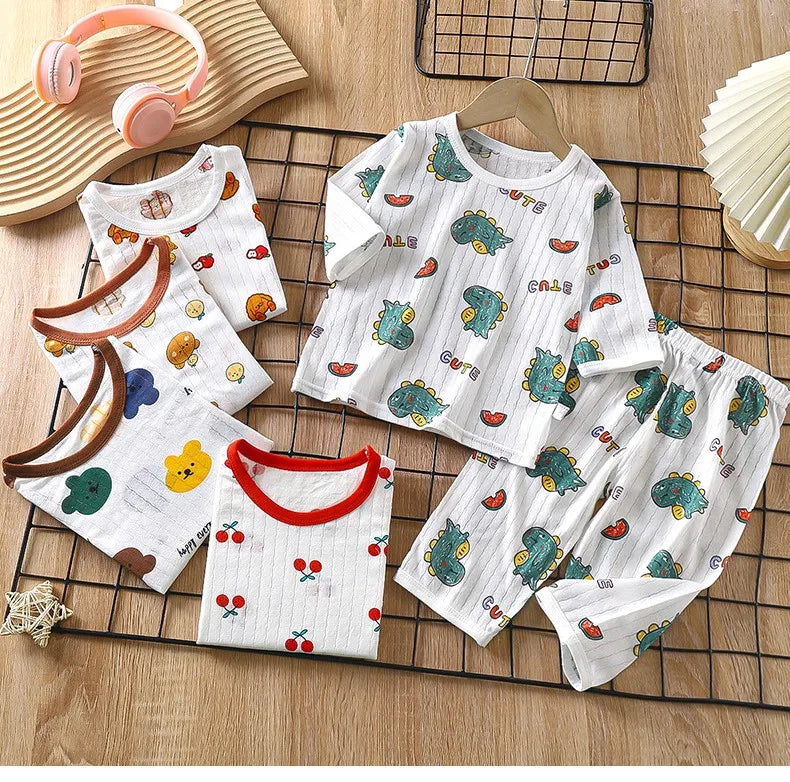 2025 New Children's Home Clothes Set Pure Cotton Boys Clothes Girls Pajamas Thin Section Clothing Baby Kids Chothing
