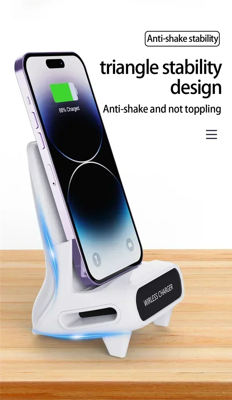 VIKEFON Lazy Desktop Phone Holder Wireless Charger Stand Fast Charging Station for iPhone 16 15 14 13 Samsung Xiaomi